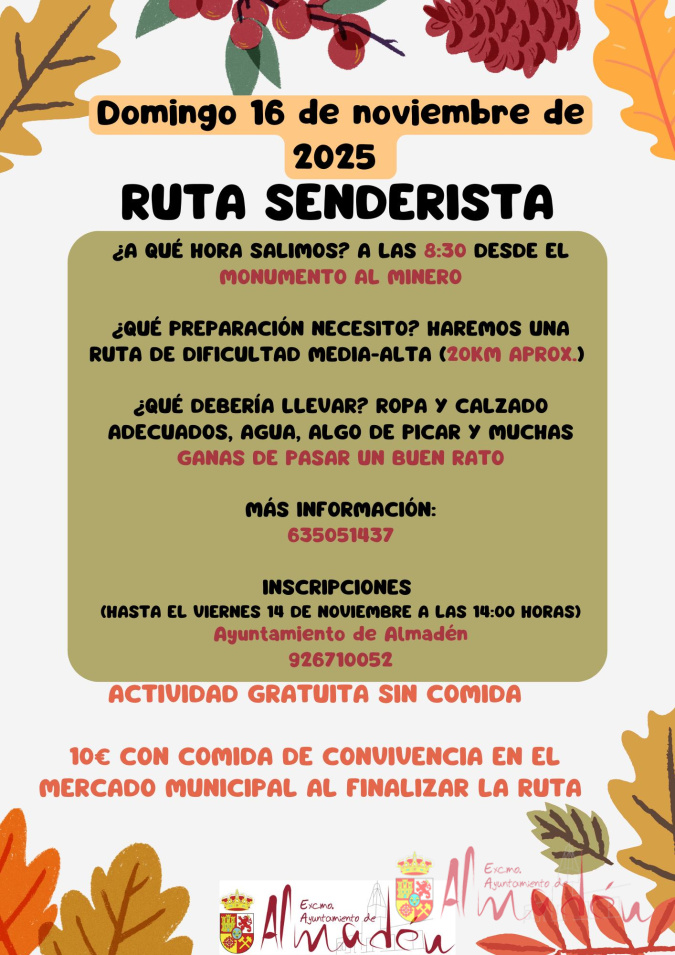 Ruta de senderismo. Domingo día 16 de noviembre