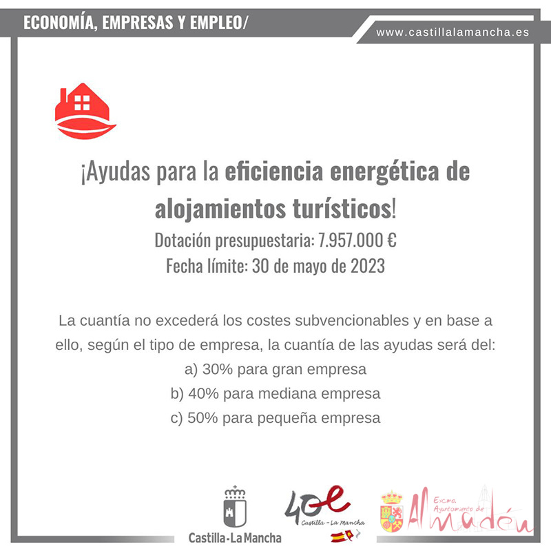 Ayudas para la eficiencia energética en alojamientos turísticos de Castilla-La Mancha